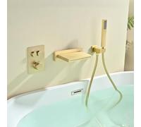 BiaoTeng 2 Function Concealed Wall Mounted Waterfall Bath Taps with Shower, Hot and Cold Brass Modern Bath Shower Mixer Tap Brushed Gold