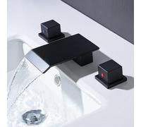 BiaoTeng 2 Handle 3 Hole Bathroom Taps Waterfall, Separate Controls Hot and Cold Water Brass Bathroom Modern Taps Mixer for Washbasins Black