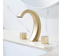 BiaoTeng 2 Handle 3 Hole Bathroom Taps Waterfall, Separate Controls Hot and Cold Water Brass Classic Bathroom Mixer Tap for Washbasins Brushed Gold