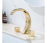 BiaoTeng 2 Handle 3 Hole Bathroom Taps Waterfall, Separate Controls Hot and Cold Water Brass Classic Bathroom Mixer Tap for Washbasins Gold