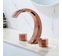 BiaoTeng 2 Handle 3 Hole Bathroom Taps Waterfall, Separate Controls Hot and Cold Water Brass Classic Bathroom Mixer Tap for Washbasins Rose Gold
