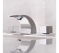 BiaoTeng 2 Handle 3 Hole Bathroom Taps Waterfall, Separate Controls Hot and Cold Water Brass Deck Mounted Basin Mixer Tap for Washbasins Chrome