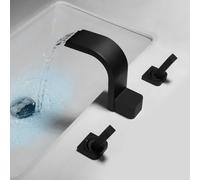BiaoTeng 2 Handle 3 Hole Bathroom Taps Waterfall, Separate Controls Hot and Cold Water Brass Deck Mounted Bathroom Mixer Tap for Washbasins Black