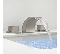 BiaoTeng 2 Handle 3 Hole Bathroom Taps Waterfall, Separate Controls Hot and Cold Water Brass Deck Mounted Basin Mixer Tap for Washbasins Brushed