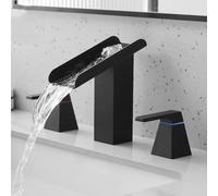 BiaoTeng 2 Handle 3 Hole Bathroom Taps Waterfall, Separate Controls Hot and Cold Water Stainless Steel Classic Bathroom Mixer Tap for Washbasins Black