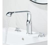 BiaoTeng 2 Handle 3 Hole Bathroom Taps Waterfall, Whit 360 Swivel Separate Controls Hot and Cold Water Brass Deck Mounted Mixer Tap Bathroom Sink for Washbasins Chrome