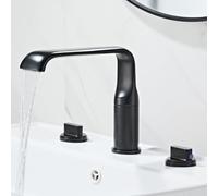 BiaoTeng 2 Handle 3 Hole Bathroom Taps Waterfall, Whit 360 Swivel Separate Controls Hot and Cold Water Brass Deck Mounted Mixer Tap Bathroom Sink for Washbasins Black