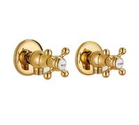 BiaoTeng 2 Pack 1/2 Inch Shut Off Valve Whit Cross Handle Gold | Wall Mounted Angled Tap Isolation Valve Brass Universal Hot and Cold Water, for Basin Sink Bathroom Kitchen