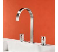 BiaoTeng 3 Hole Waterfall Taps for Bathroom Basin, Basin Mixer Tap Dual Handle, Separate Controls Hot and Cold Water Brass Modern Bathroom Sink Tap for Washbasins Brushed Nickel