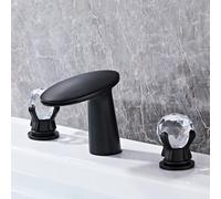 BiaoTeng 3 Hole Waterfall Taps for Bathroom Basin, Basin Mixer Tap Dual Handle, Separate Controls Hot and Cold Water Brass Modern Bathroom Sink Taps for Washbasins Black