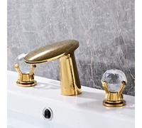 BiaoTeng 3 Hole Waterfall Taps for Bathroom Basin, Basin Mixer Tap Dual Handle, Separate Controls Hot and Cold Water Brass Modern Bathroom Sink Taps for Washbasins Gold