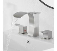 BiaoTeng 3 Hole Waterfall Taps for Bathroom Basin, Basin Mixer Tap Dual Handle, Separate Controls Hot and Cold Water Brass Modern Bathroom Taps for Washbasins Brushed Nickel