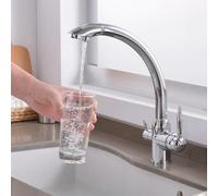 BiaoTeng 3 Way Kitchen Mixer Tap with Drinking Filtered Water 360 Rotating Hot and Cold Kitchen Sink Mixer Tap One Hole Brass Chrome