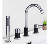 BiaoTeng 4 Hole Bath Shower Mixer Tap with 360° Rotatable Hot and Cold Brass Bath Taps Set Four Hole Chrome + Black