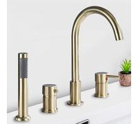 BiaoTeng 4 Hole Bath Shower Mixer Tap with 360° Rotatable Hot and Cold Brass Bath Taps Set Four Hole Brushed Gold