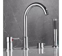 BiaoTeng 4 Hole Retractable Shower Mixer for Bath Taps with 360° Rotatable Hot and Cold Brass Bath Taps 4 Hole Chrome