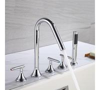 BiaoTeng 5 Hole Bath Shower Mixer Tap Set 360 Rotatable Hot and Cold Brass Bath Mixer Taps with Shower Head Chrome