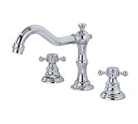 BiaoTeng Antique Brass Basin Mixer Tap, Dual Lever Bathroom Basin Faucet, 3 Hole Taps, Chrome