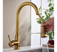 BiaoTeng Antique Brass Kitchen Tap with Pull Out Spray with 360 Rotatable 3 Functions Hot and Cold Kitchen Sink Taps Mixer One Hole