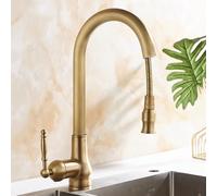 BiaoTeng Antique Brass Kitchen Tap with Pull Out Spray with 360 Rotatable Hot and Cold Vintage Kitchen Pull Out Taps