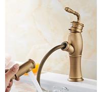 BiaoTeng Antique Brass Mixer Taps for Bathroom Basin 1 Hole Hot and Cold Bathroom Tap with Pull Out Hose