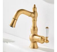 BiaoTeng Antique Brass Mixer Taps for Bathroom Basin 1 Hole with 360 Rotatable Hot and Cold Pull Out Bathroom Mixer Tap