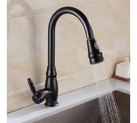 BiaoTeng Antique Brass Pull Out Kitchen Mixer Tap One Hole with 360 Rotatable 2 Functions Hot and Cold Single Handle Retro Vintage Kitchen Taps Black