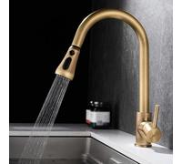 BiaoTeng Antique Brass Pull Out Kitchen Mixer Tap One Hole with 360 Rotatable 3 Functions Hot and Cold Single Handle Kitchen Mixer Taps 1 Hole