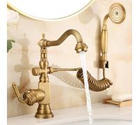 BiaoTeng Basin Handheld Shower Kit 2 Functions with 360° Rotatable Hot and Cold Brass Bathroom Sink Taps with Shower Head Antique