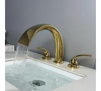 BiaoTeng Basin Taps Mixer Waterfall Bathroom Sink Tap 3 Hole, Separate Controls Hot and Cold Water Brass 2 Handle Bathroom Modern Taps Mixer for Washbasins Gold