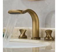 BiaoTeng Basin Taps Mixer Waterfall Bathroom Sink Tap 3 Hole, Separate Controls Hot and Cold Water Brass 2 Handle Deck Mounted Basin Mixer Tap for Washbasins Antique