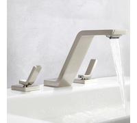 BiaoTeng Basin Taps Mixer Waterfall Bathroom Sink Tap 3 Hole, Separate Controls Hot and Cold Water Brass 2 Handle Deck Mounted Bathroom Mixer Tap for Washbasins Brushed Nickel