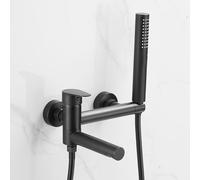 BiaoTeng Bath Mixer Taps Wall Mounted with Shower Attachment 90 Swivel Bathtub Filler, 2 Functions Hot and Cold Brass Modern Single Lever Bath Shower Mixer Tap Black