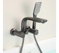 BiaoTeng Bath Mixer Taps Wall Mounted with Shower Attachment Double Handle 2 Functions Hot and Cold Brass Bath Shower Mixer Tap 150mm Centres Grey