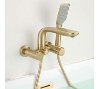 BiaoTeng Bath Mixer Taps Wall Mounted with Shower Attachment Double Handle 2 Functions Hot and Cold Brass Bath Shower Mixer Tap 150mm Centres Brushed Gold