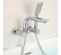 BiaoTeng Bath Mixer Taps Wall Mounted with Shower Attachment Double Handle 2 Functions Hot and Cold Brass Bath Shower Mixer Tap 150mm Centres Chrome