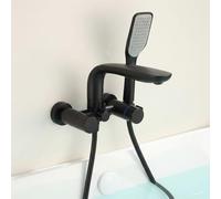 BiaoTeng Bath Mixer Taps Wall Mounted with Shower Attachment Double Handle 2 Functions Hot and Cold Brass Bath Shower Mixer Tap 150mm Centres Black