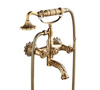 BiaoTeng Bath Mixer Taps with Shower Wall Mounted Antique 2 Functions Brass Shower Mixer Tap Set for Bath Retro Bath Taps, A