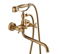 BiaoTeng Bath Mixer Taps with Shower Wall Mounted Antique Double Cross Handle Brass Vintage Bath Shower Mixer Tap Bath Shower Mixer Tap Set, A