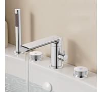 BiaoTeng Bath Taps Set Four Hole with 360° Rotatable Hot and Cold Brass 4 Hole Bath Mixer Taps Chrome