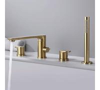 BiaoTeng Bath Taps Set Four Hole with 360° Rotatable Hot and Cold Brass 4 Hole Retractable Shower Mixer for Bath Taps Brushed Gold