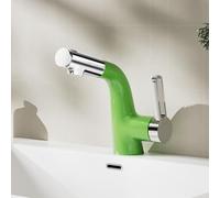 BiaoTeng Bathroom Basin Sink Pull Out Hose Mixer Tap 3 Functions Hot and Cold Brass Single Handle Bathroom Sink Taps Single Hole Green