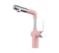 BiaoTeng Bathroom Mixer Tap for Sink with a Pull Out Hose 3 Mode 360 Swivel, Hot and Cold Basin Mixer Tap with Pull Out Spray for Washbasins Pink + Chrome