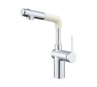 BiaoTeng Bathroom Mixer Tap for Sink with a Pull Out Hose 3 Mode 360 Swivel, Hot and Cold Basin Mixer Tap with Pull Out Spray for Washbasins Chrome + Milk White