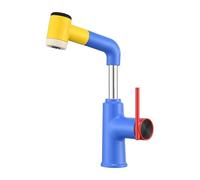 BiaoTeng Bathroom Mixer Tap for Sink with a Pull Out Hose 3 Mode 360 Swivel, Hot and Cold Pull-Out Basin Mixer Tap Brass for Washbasins Blue + Yellow