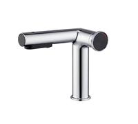 BiaoTeng Bathroom Mixer Tap with Pull Out Spray 3 Mode Hot and Cold Brass Bathroom Sink Mixer Taps 1 Hole Chrome