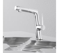 BiaoTeng Bathroom Mixer Tap with Pull Out Spray 3 Mode Hot and Cold Brass Modern Bathroom Sink Taps Chrome