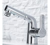 BiaoTeng Bathroom Sink Faucet with Pull Out Sprayer 3 Functions Hot and Cold Brass Bathroom Basin Mixer Taps One Hole Chrome