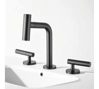 BiaoTeng Bathroom Sink Tap with Pull Out Hose 2 Functions Hot and Cold Brass Mixer Tap Bathroom Sink 3 Hole 2 Handle Grey