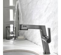 BiaoTeng Bathroom Sink Tap with Pull Out Hose 3 Functions Hot and Cold Brass Pull Out Basin Mixer Tap 1 Hole Grey